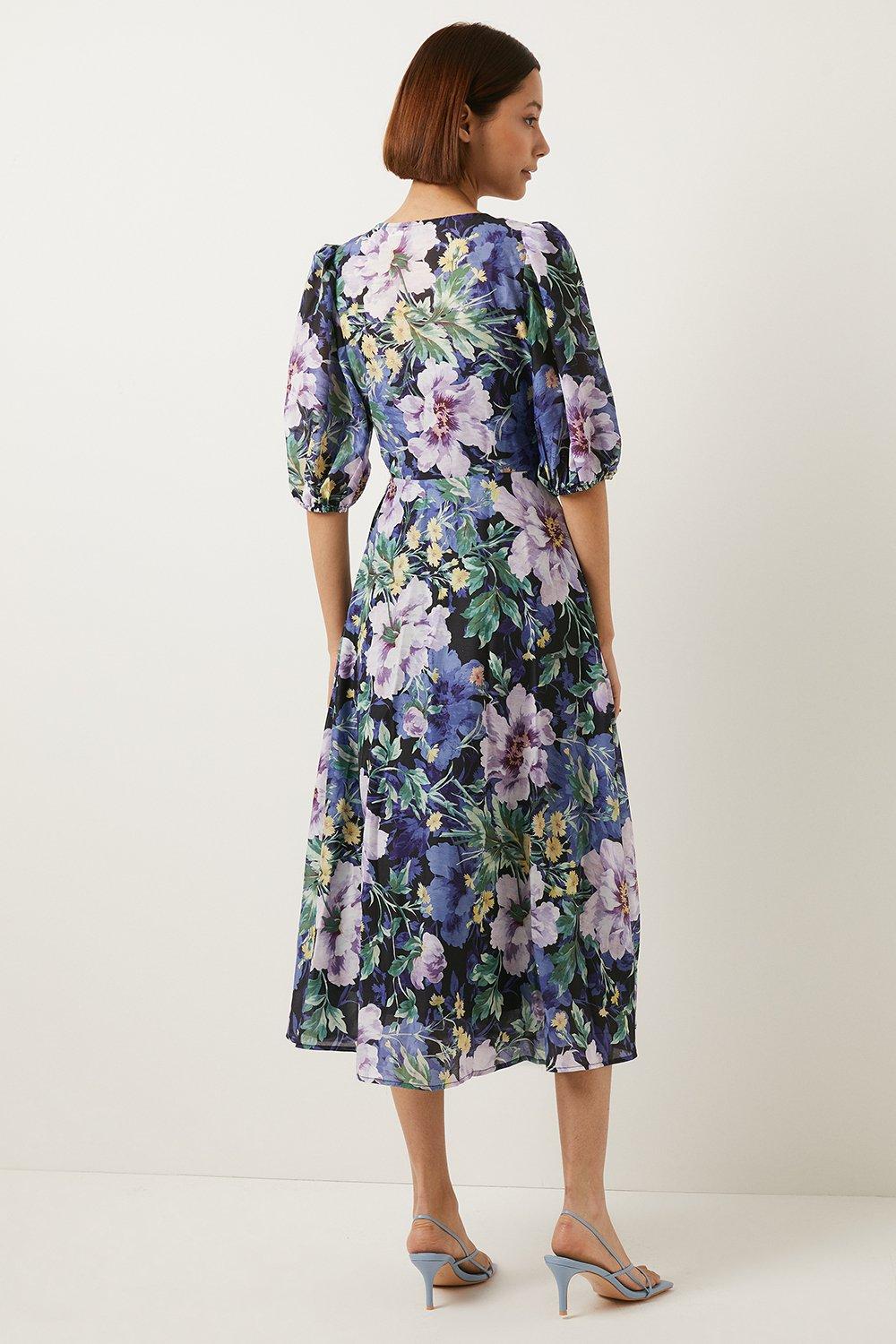 Navy Floral Bloom Chiffon Wrap Dress | Oasis